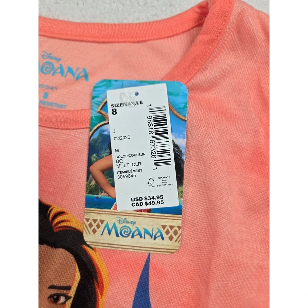 Disney Moana Girls Pajama Set Size 8 Coral Pink Flutter Sleeve Top Shorts NEW